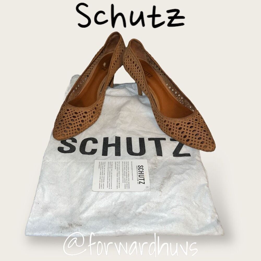 Schutz Scarpin Nobuck Biscuit Laser Cut Leather Heels Size 9 NEW